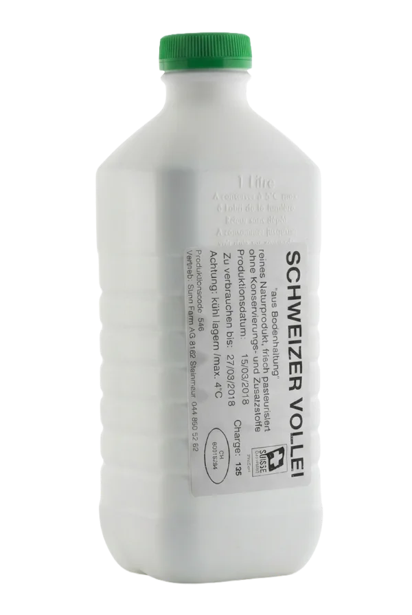 Flüssigei von Sunn Farm, Schweizer Vollei Suisse Garantie, in der Flasche mit grünem Deckel